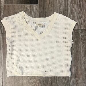 Madewell White Open Knit V-Neck Crop Top Size X-Small